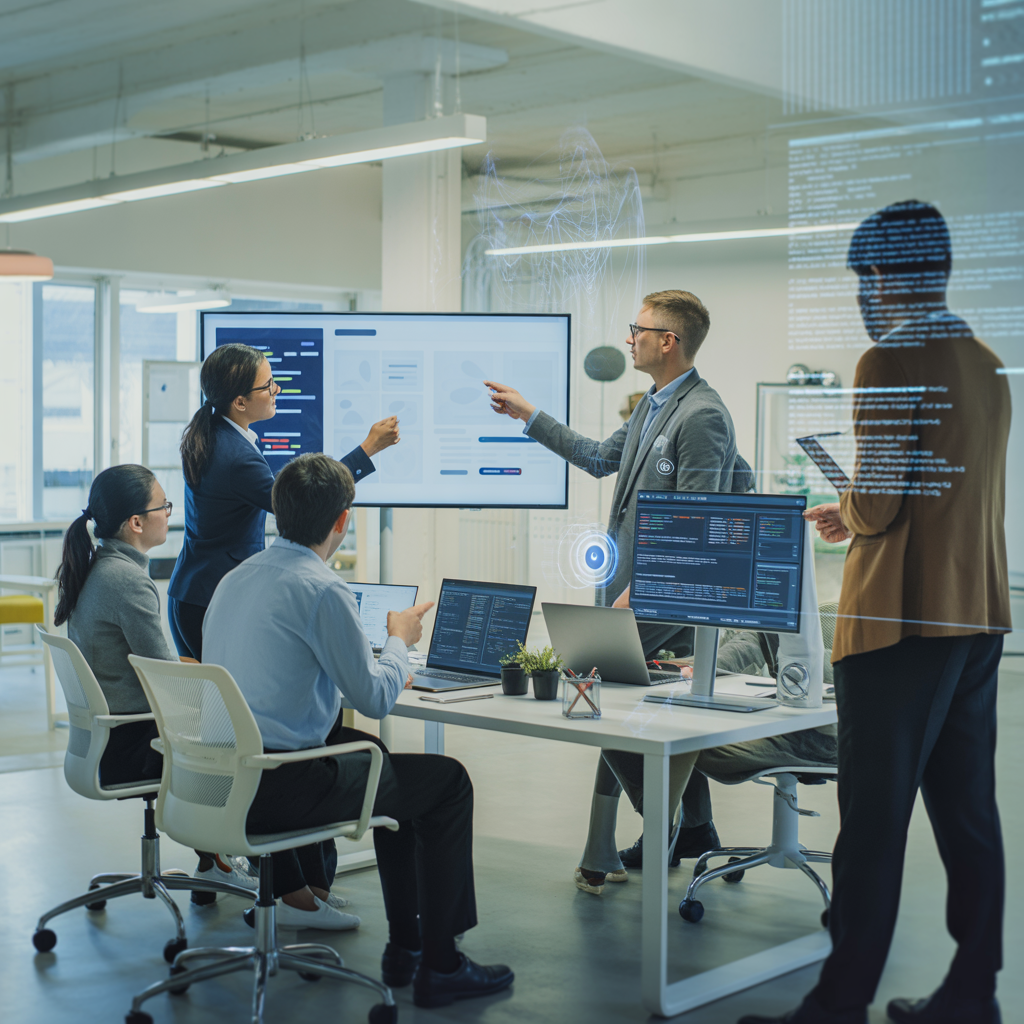 Software development team working on custom applications and mobile solutions